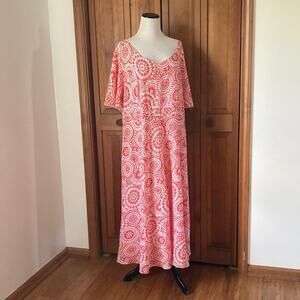 Vicki Wayne Orange and White Cotton Dress, Size 26W